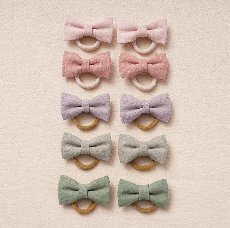 Fancy Clouds Baby Toddler Little Girls Hair Ties with Linen Bows, 20 pcs No Damage Elastic Nylon Ponytail Holders Scrunchies for girls, Small Hair Accessories for Kids Thick or Thin Hair - Image 5